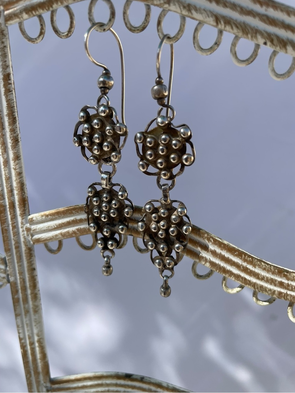 Vintage Silver Multi-Drop Beaded Dangle Earrings - Picture 4 of 6